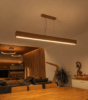 Designer suspended linear light Trilum WoodLED LINUS 1600 made from solid wood, providing wide light distribution and high visual comfort.