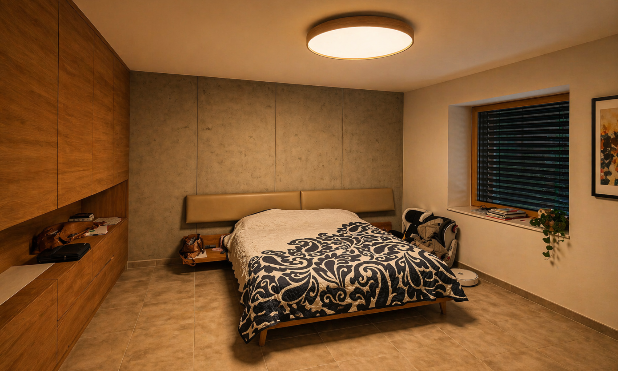 Lighting realization featuring Trilum SOFT 900, combining natural wood veneer and advanced LED technology for a warm and elegant atmosphere.