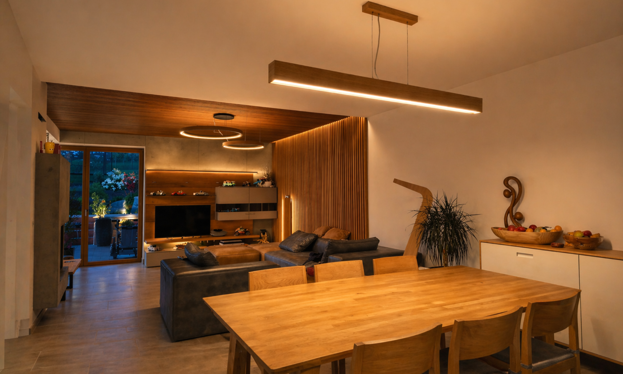 Exclusive Trilum WoodLED LINUS 1600 linear wooden luminaire with integrated LED technology, delivering high-quality illumination and clean architectural design.